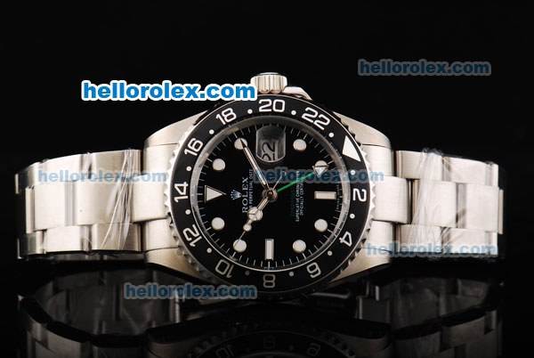 Rolex GMT-Master II Automatic Movement Full Silver Case/Strap with Black Dial and Bezel - Click Image to Close